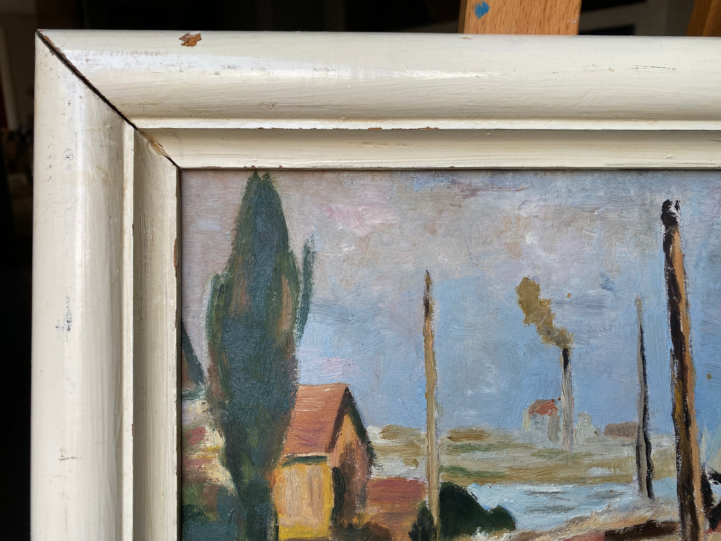 Framed Oil  on Board 'Monet Painting in his Studio Boat' Mid 20th Century - Impressionist Manet