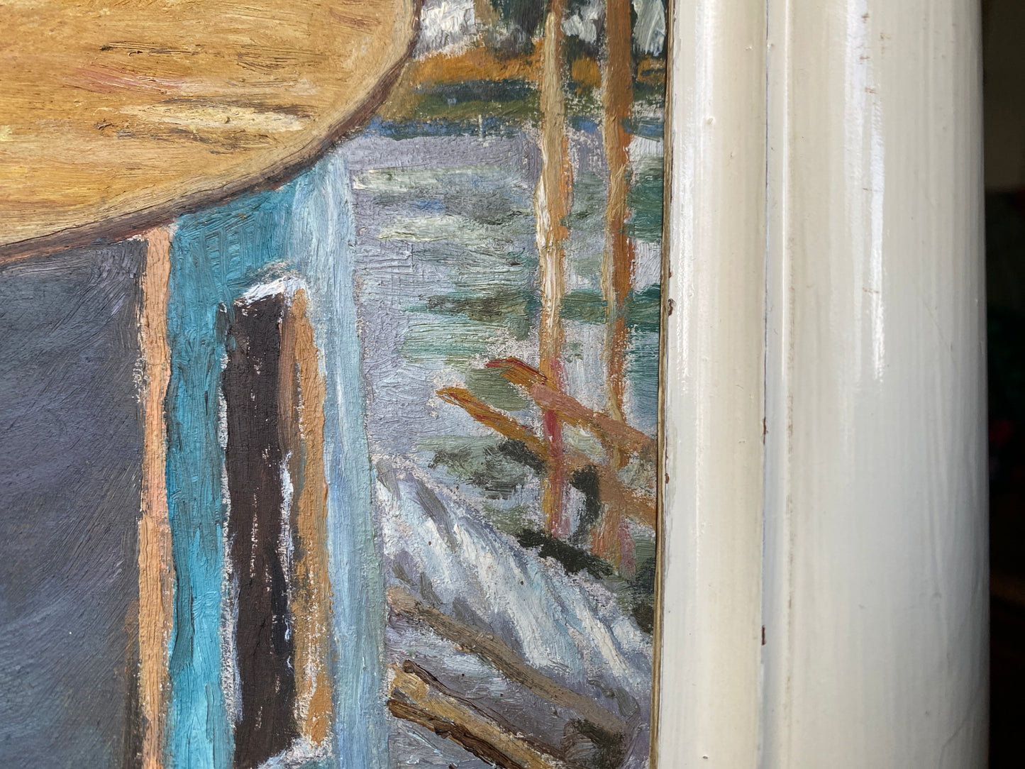 Framed Oil  on Board 'Monet Painting in his Studio Boat' Mid 20th Century - Impressionist Manet