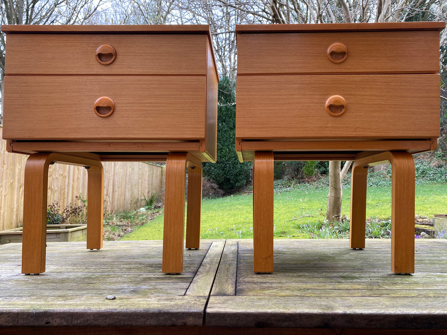 Pair of vintage night stands/bedside tables in Teak by Schreiber 1970s