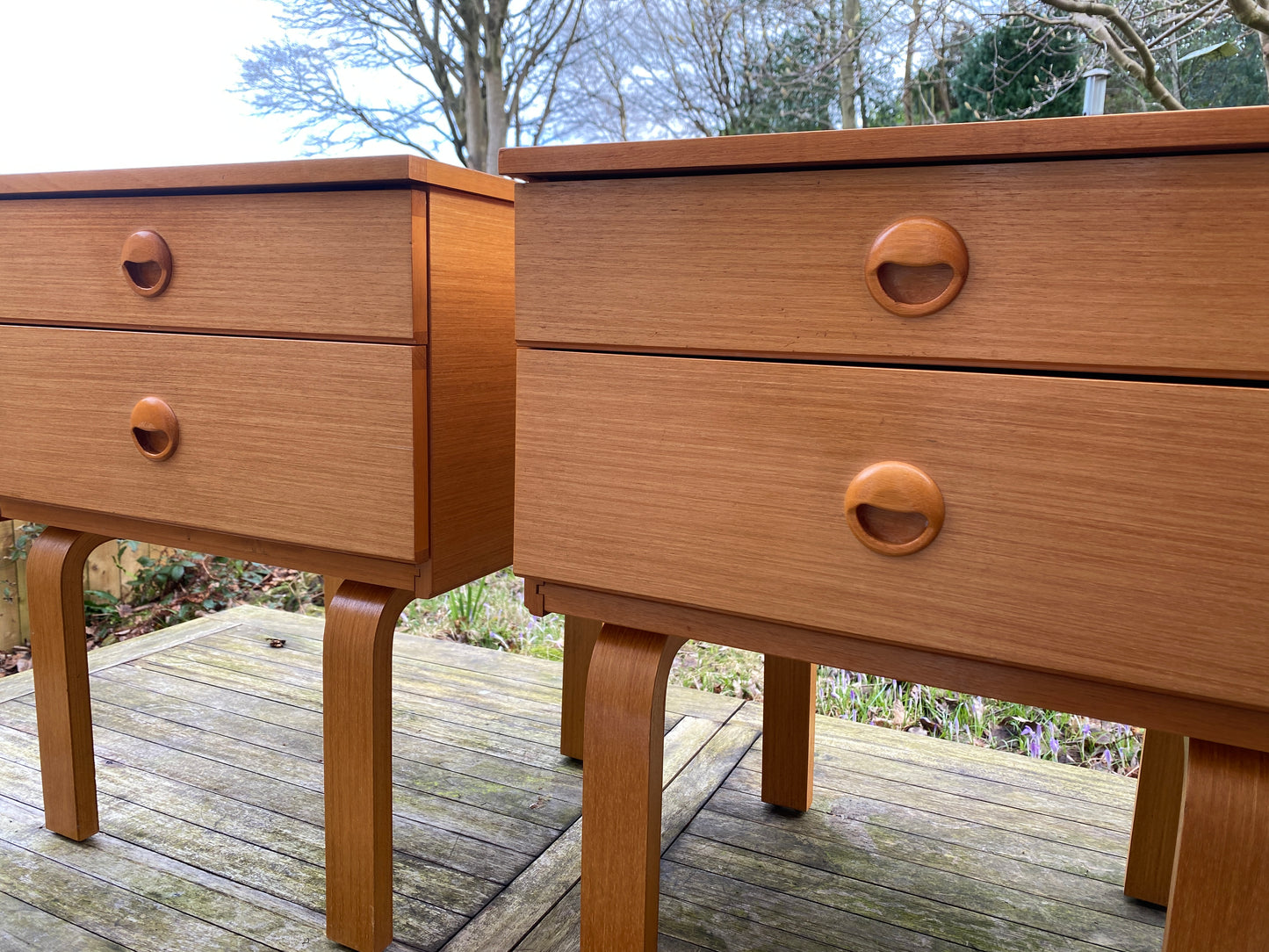 Pair of vintage night stands/bedside tables in Teak by Schreiber 1970s