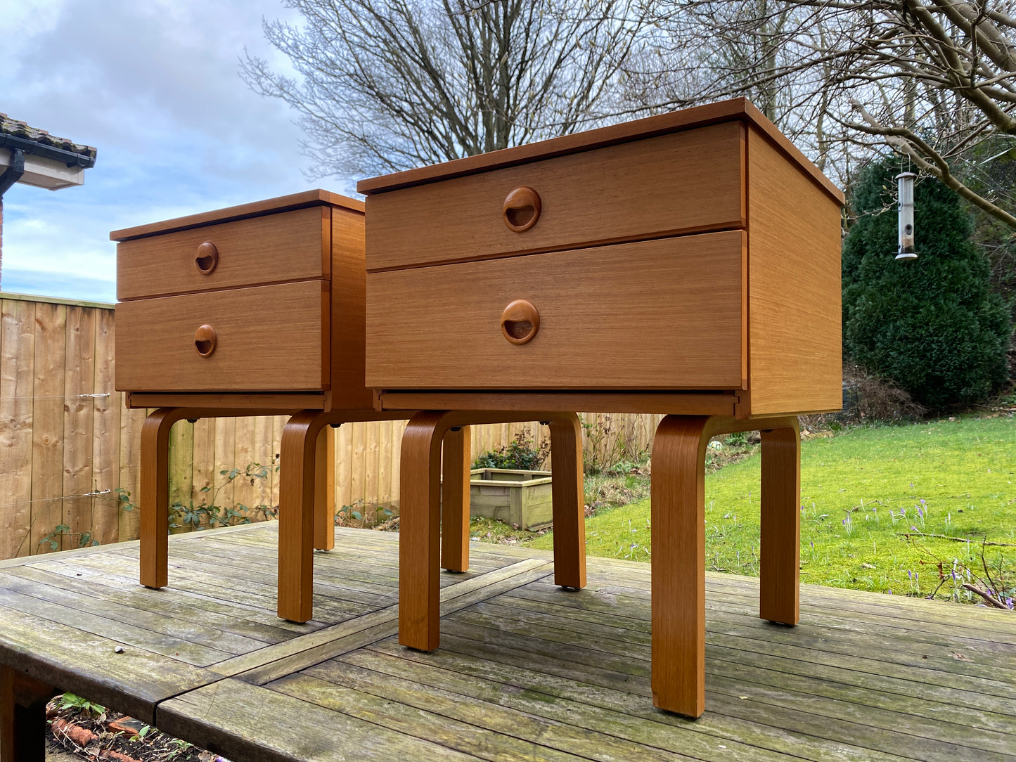 Pair of vintage night stands/bedside tables in Teak by Schreiber 1970s