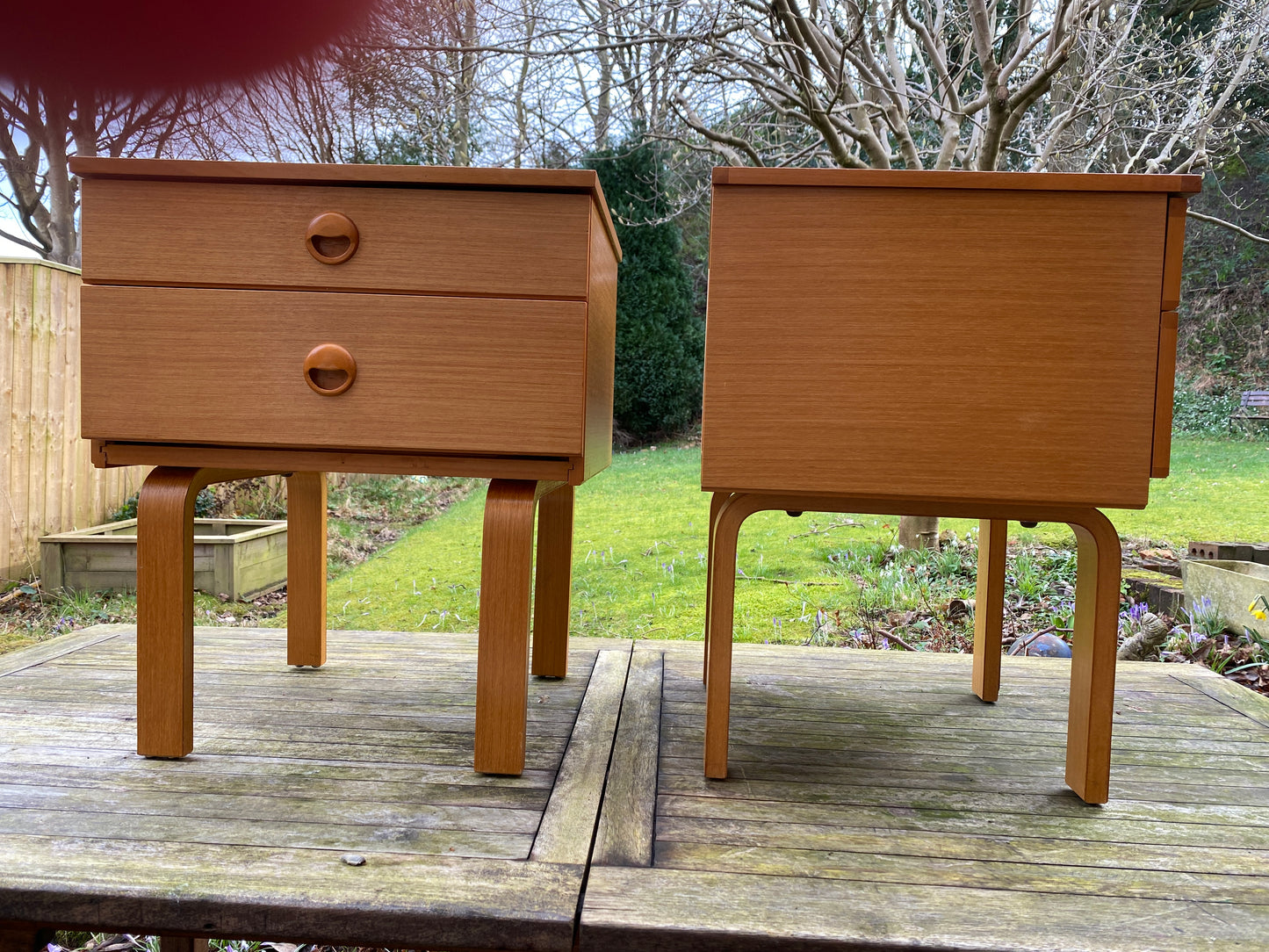 Pair of vintage night stands/bedside tables in Teak by Schreiber 1970s