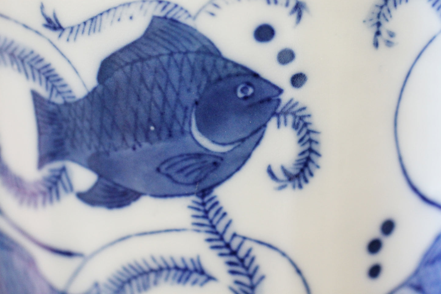 c1950s Chinese Import Blue and White Vase - Beautifully decorated with Koi Fish Carp