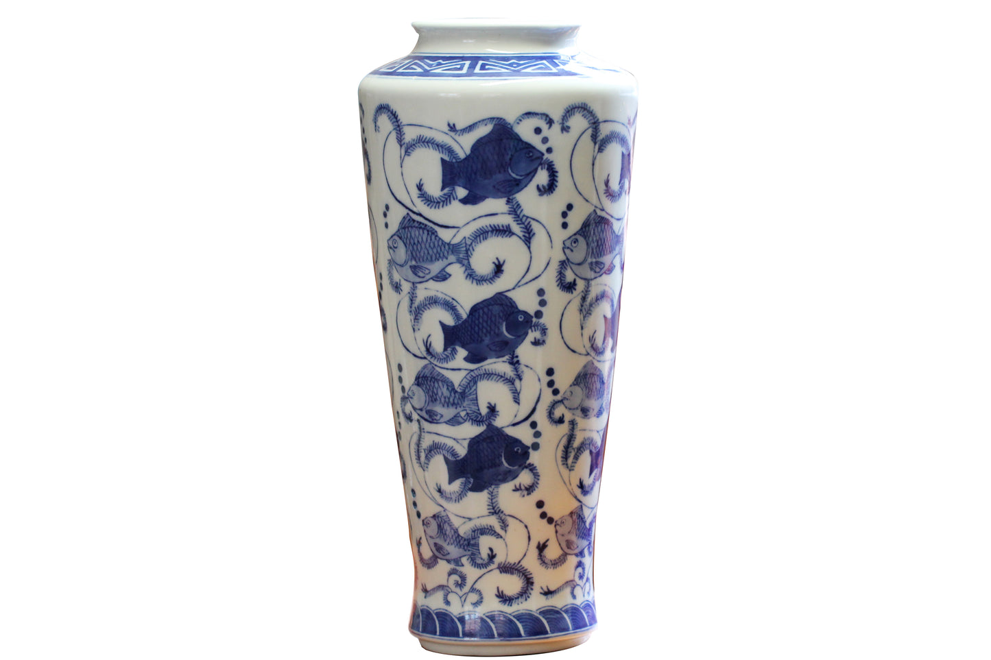 c1950s Chinese Import Blue and White Vase - Beautifully decorated with Koi Fish Carp