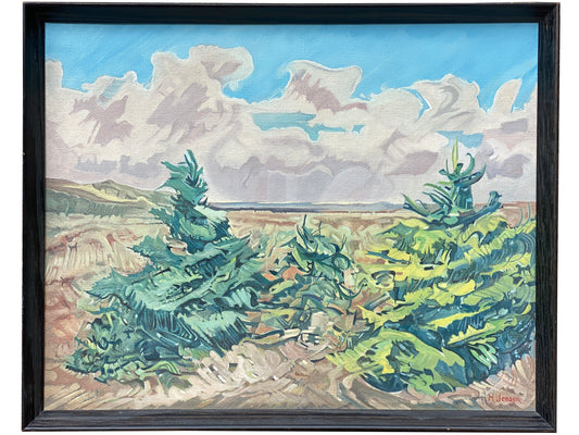 'Moving Clouds and Trees' Oil on canvas - Framed Vintage Danish Artwork by H Jensen c1944