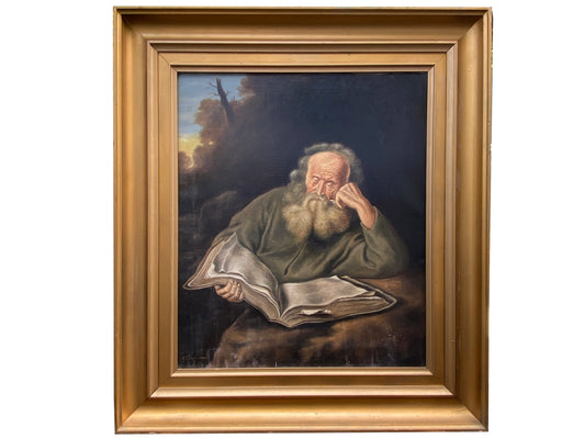 Gold Framed Oil on Canvas of Saint Matthew Reading - Hans Peter Engmann (1879 - 1938)