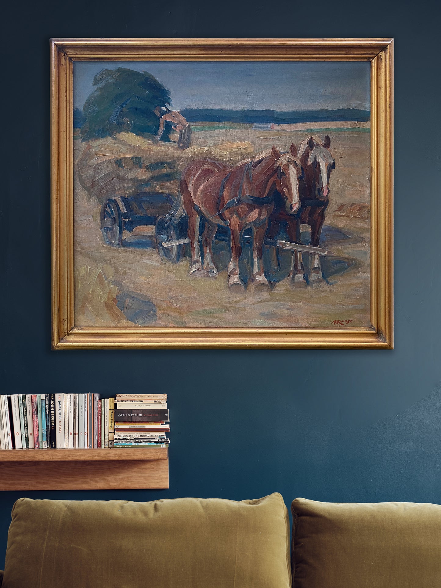 Oil on Canvas 'Horses Work the Field' Mid 20th Century - Impressionist Scene Oil on Canvas