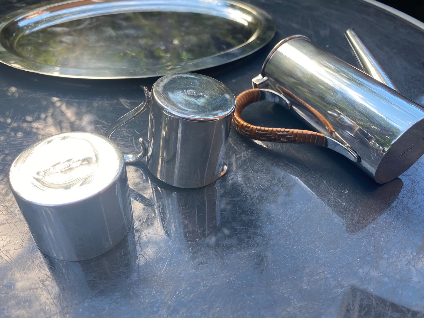 Antique Art Deco Miniature/Childrens/Dolls Silver Plated Coffee/Tea Set + Tray