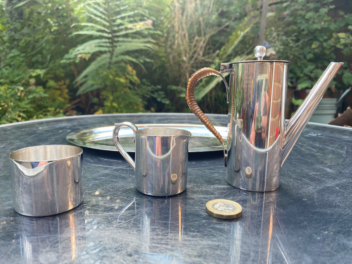 Antique Art Deco Miniature/Childrens/Dolls Silver Plated Coffee/Tea Set + Tray