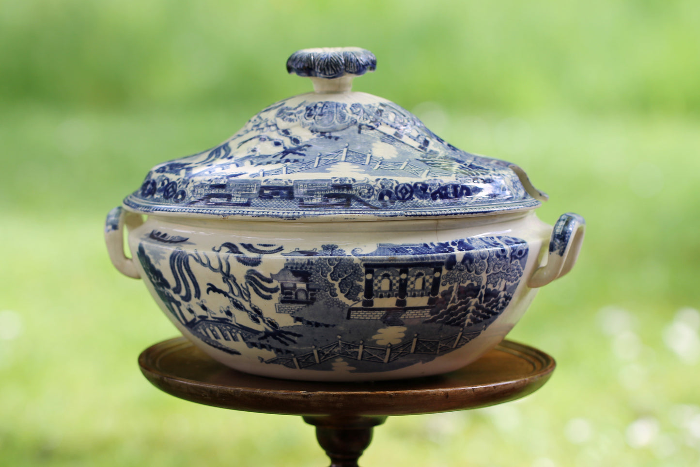 Antique Blue Willow Pattern LARGE Lidded Tureen c1850