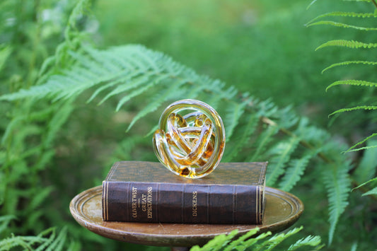 Vintage Murano Glass Infinity Knot Paperweight / Ornament in Amber