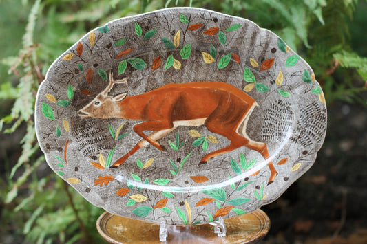 Gien Faience 'Rambouillet' Pattern Dinner Deer Platter Designed by Jean Bertholle c1960s