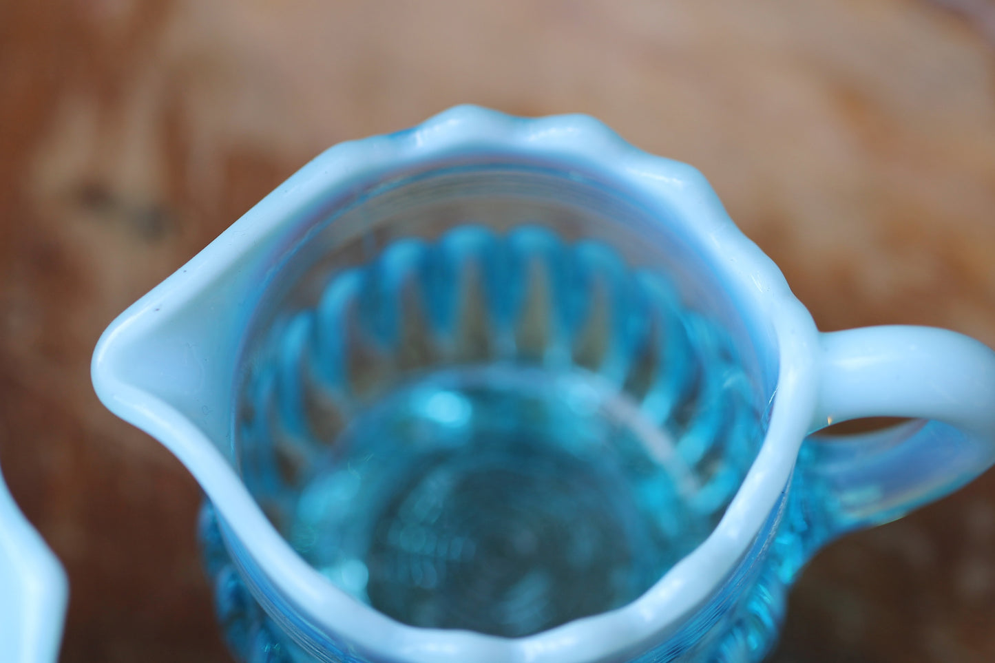 c1900 Victorian British Davidson Glass Lady Caroline Open Sugar Bowl and Jug in Blue Pearline