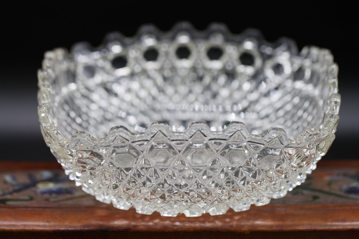 c1927 English SOWERBY Chunky Pressed Glass Bowl Deep Crimped 7inch design pattern 2266