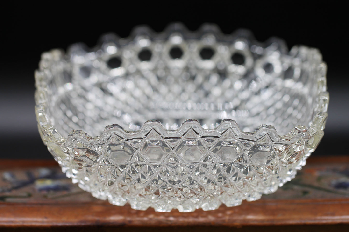 c1927 English SOWERBY Chunky Pressed Glass Bowl Deep Crimped 7inch design pattern 2266