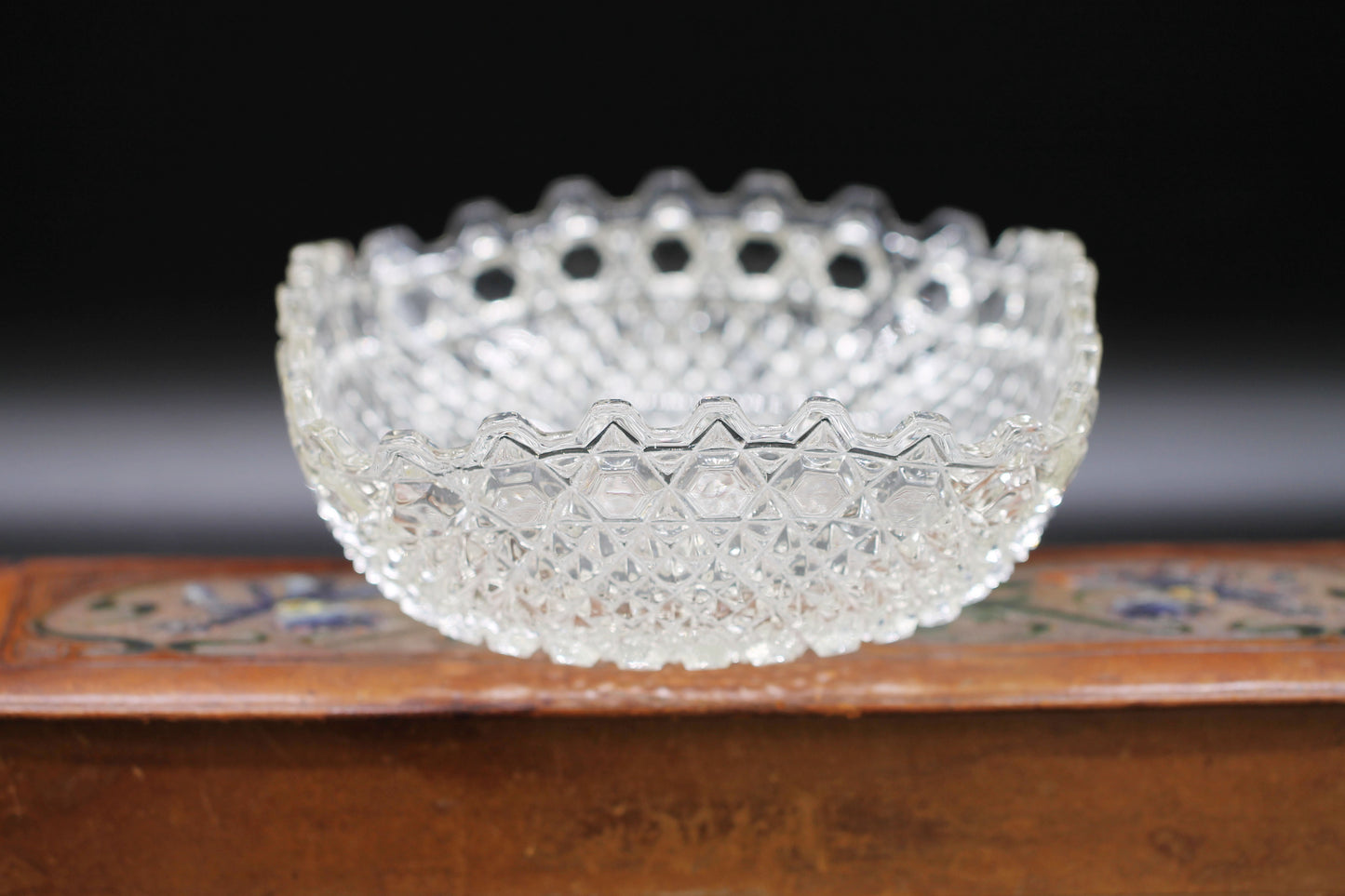 c1927 English SOWERBY Chunky Pressed Glass Bowl Deep Crimped 7inch design pattern 2266