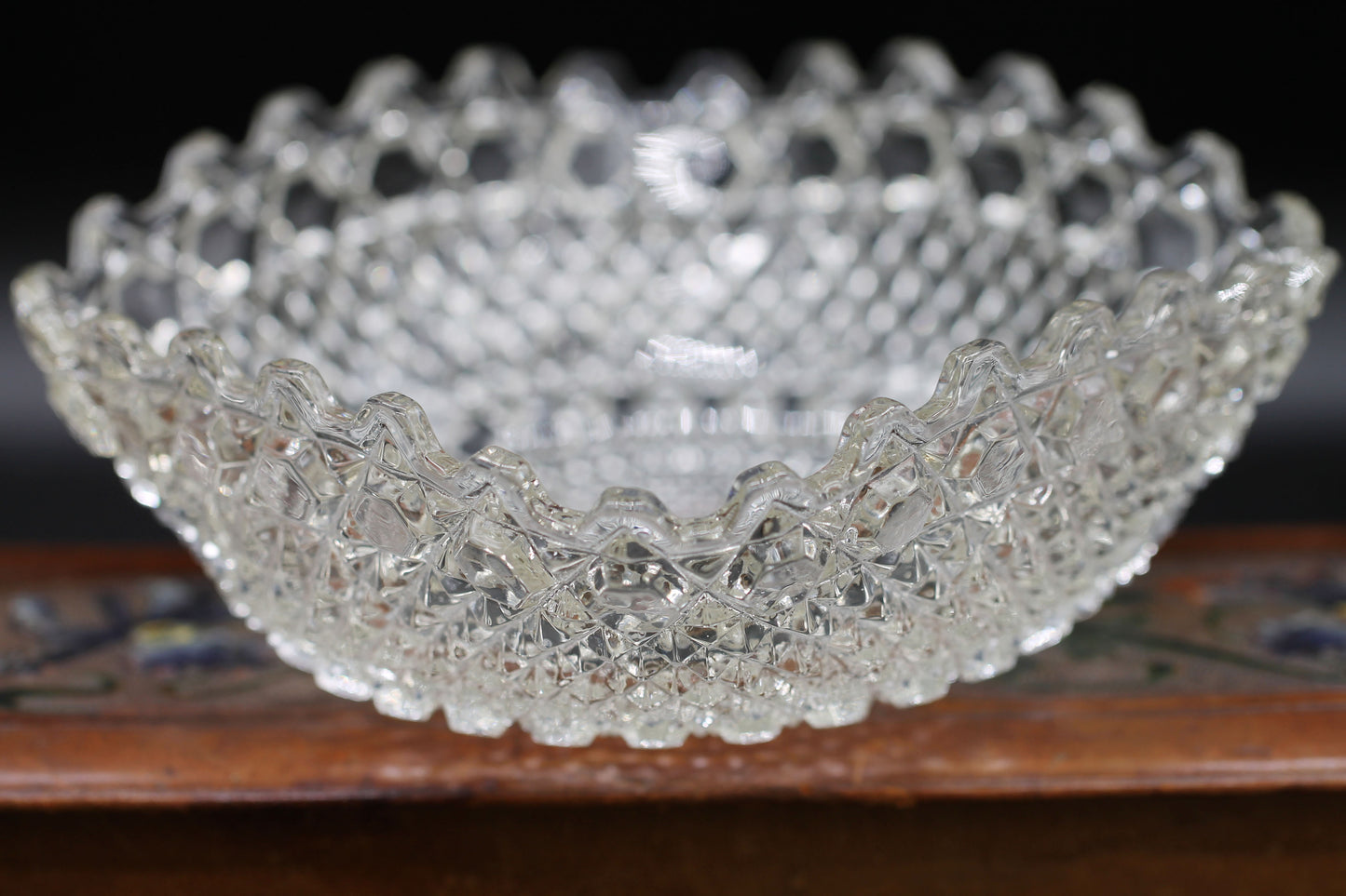 c1927 English SOWERBY Chunky Pressed Glass Bowl Deep Crimped 7inch design pattern 2266