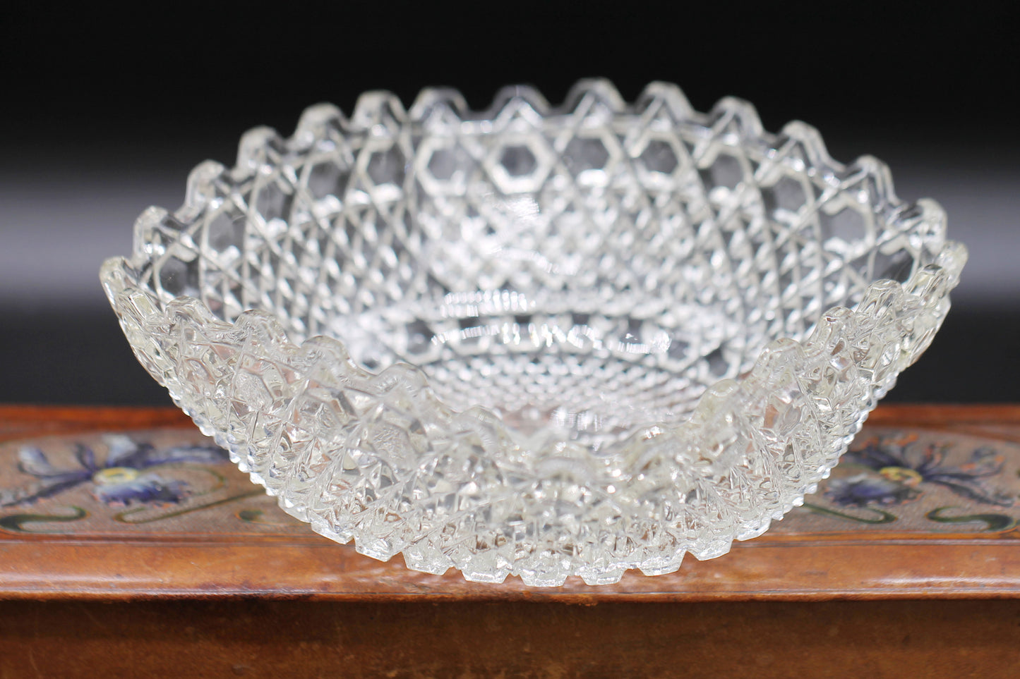 c1927 English SOWERBY Chunky Pressed Glass Bowl Deep Crimped 7inch design pattern 2266