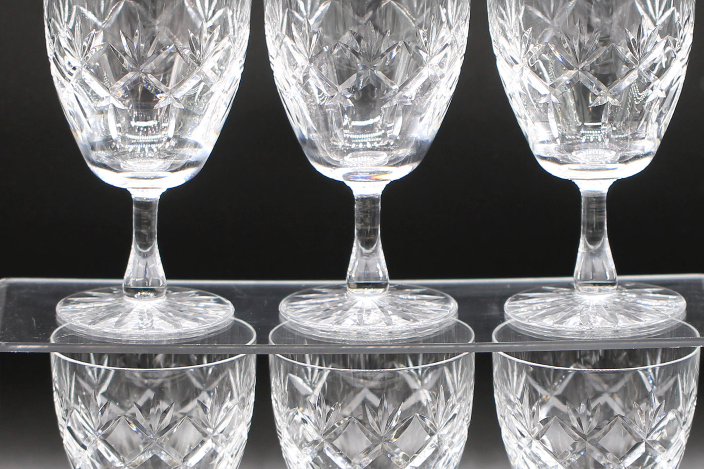 Six Vintage Crystal "Prince Charles" with Cut Foot Claret Wine Glasses / Water Goblet