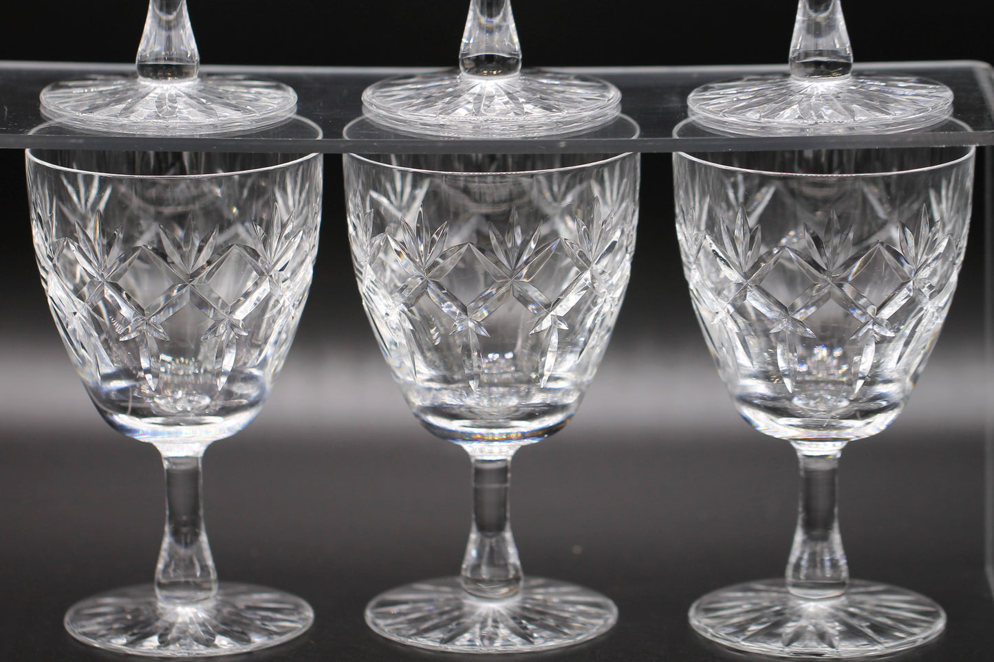 Six Vintage Crystal "Prince Charles" with Cut Foot Claret Wine Glasses / Water Goblet