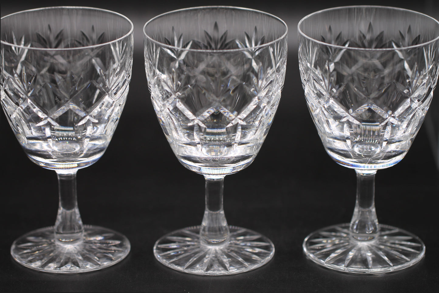 Six Vintage Crystal "Prince Charles" with Cut Foot Claret Wine Glasses / Water Goblet