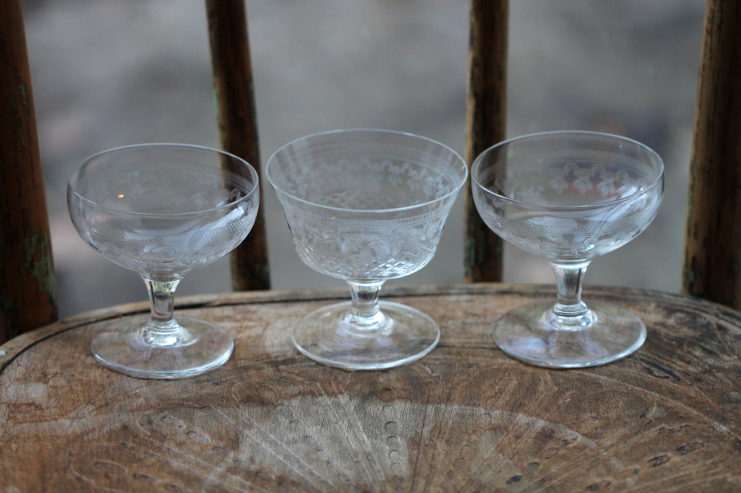 Harlequin Three Lady Hamilton Pall Mall champagne saucers / coupe / cocktail / sundae glasses