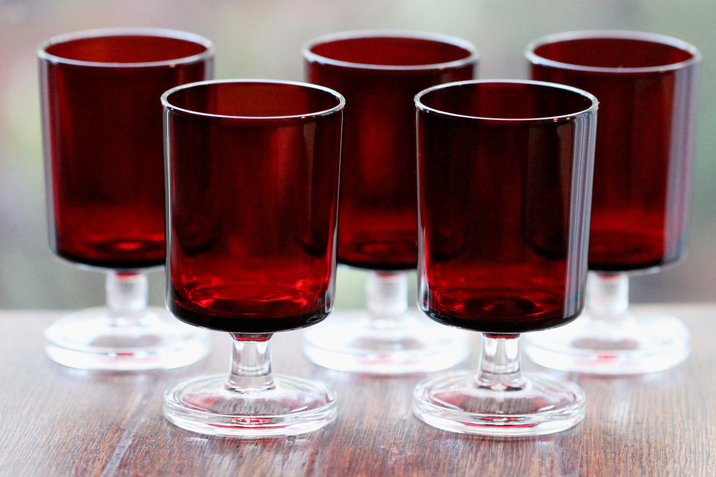 Set of 5 Mid-Century Modern D'Arques French Crystal Sherry / Wine Glasses in Red, 1960s