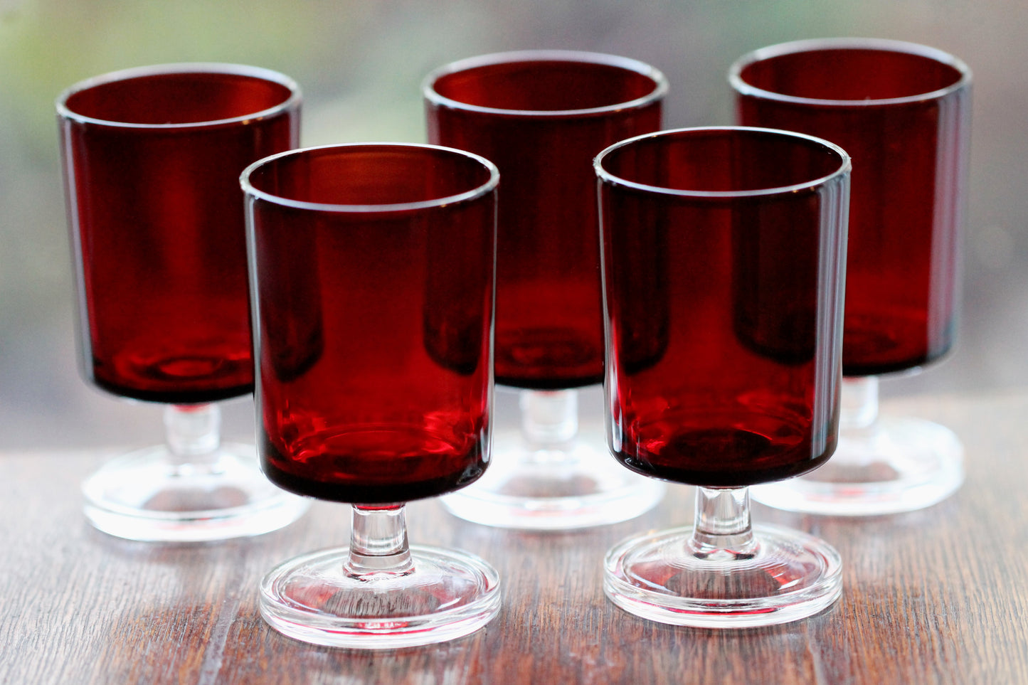 Set of 5 Mid-Century Modern D'Arques French Crystal Sherry / Wine Glasses in Red, 1960s