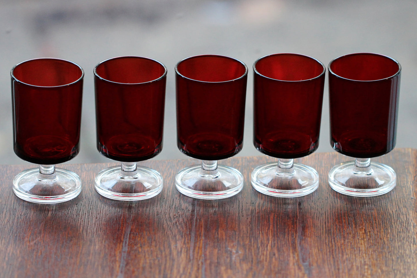 Set of 5 Mid-Century Modern D'Arques French Crystal Sherry / Wine Glasses in Red, 1960s