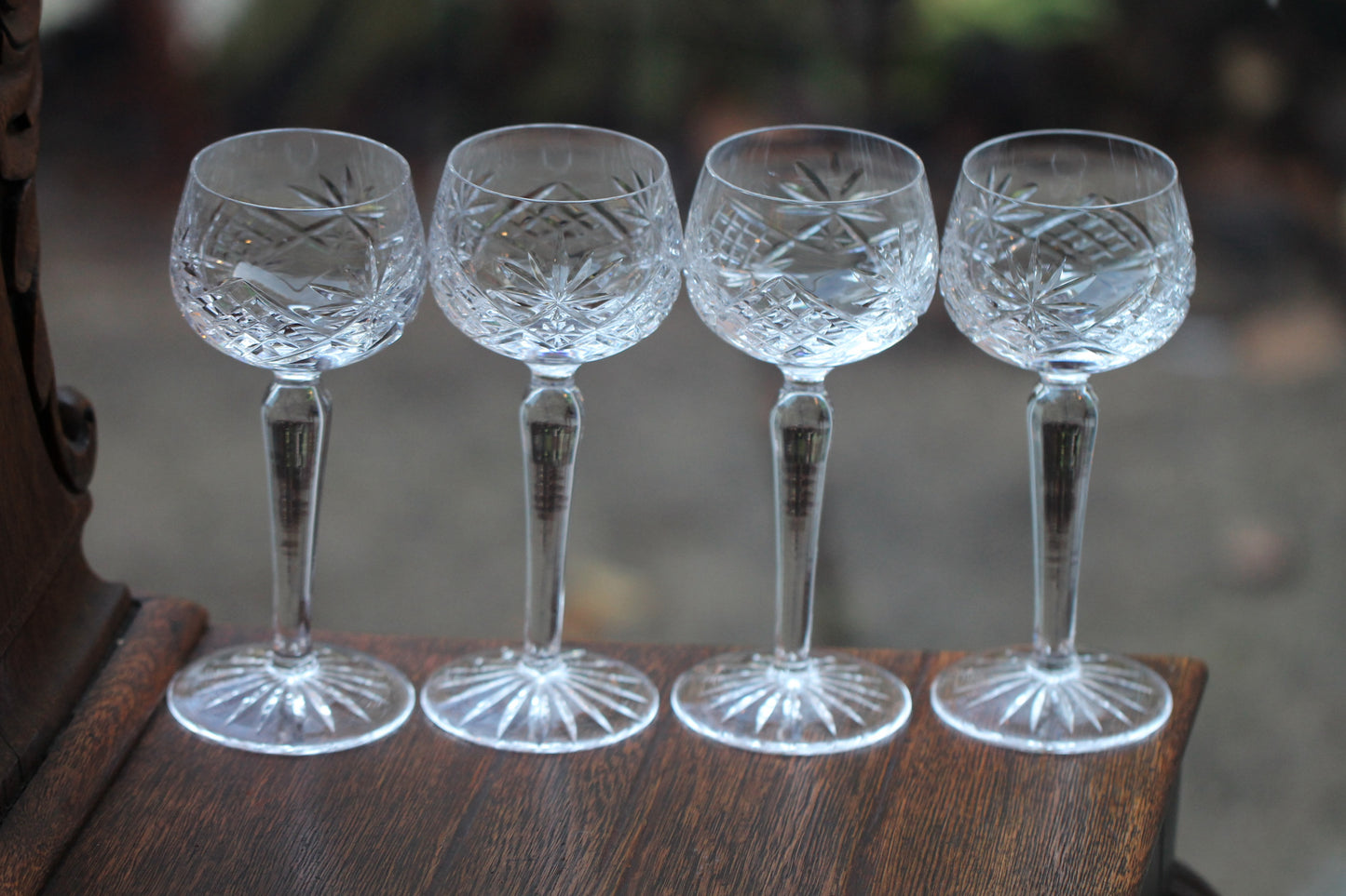 Set of Four Vintage Clear Crystal Long Stemmed Wine / Hock Glasses c1960