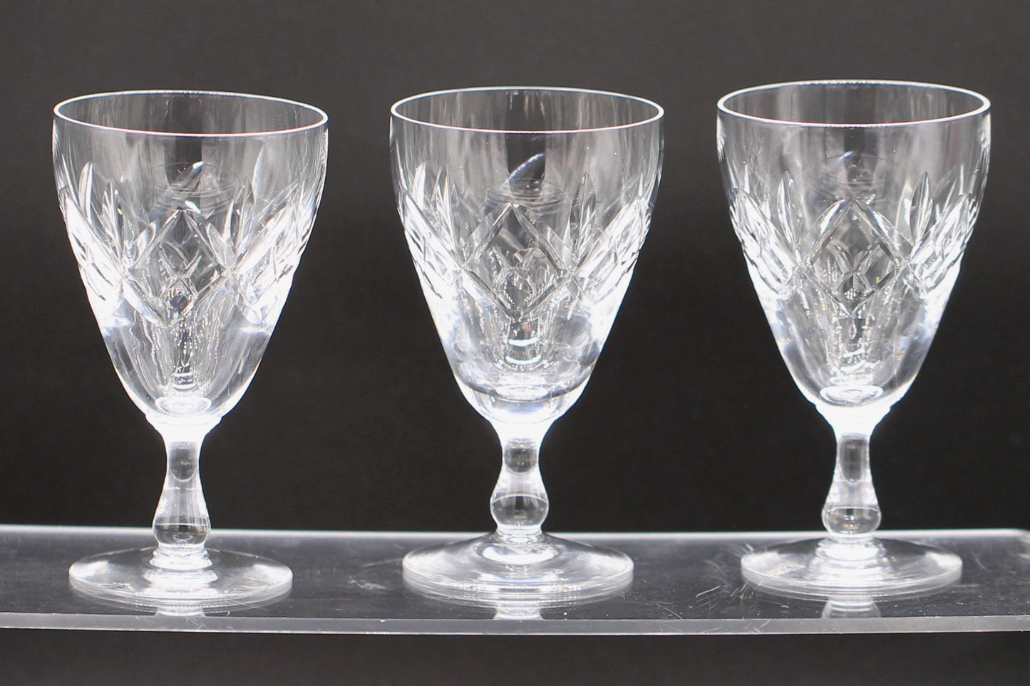 Set of Three Vintage Edinburgh Crystal Wine / Sherry Glasses c1970