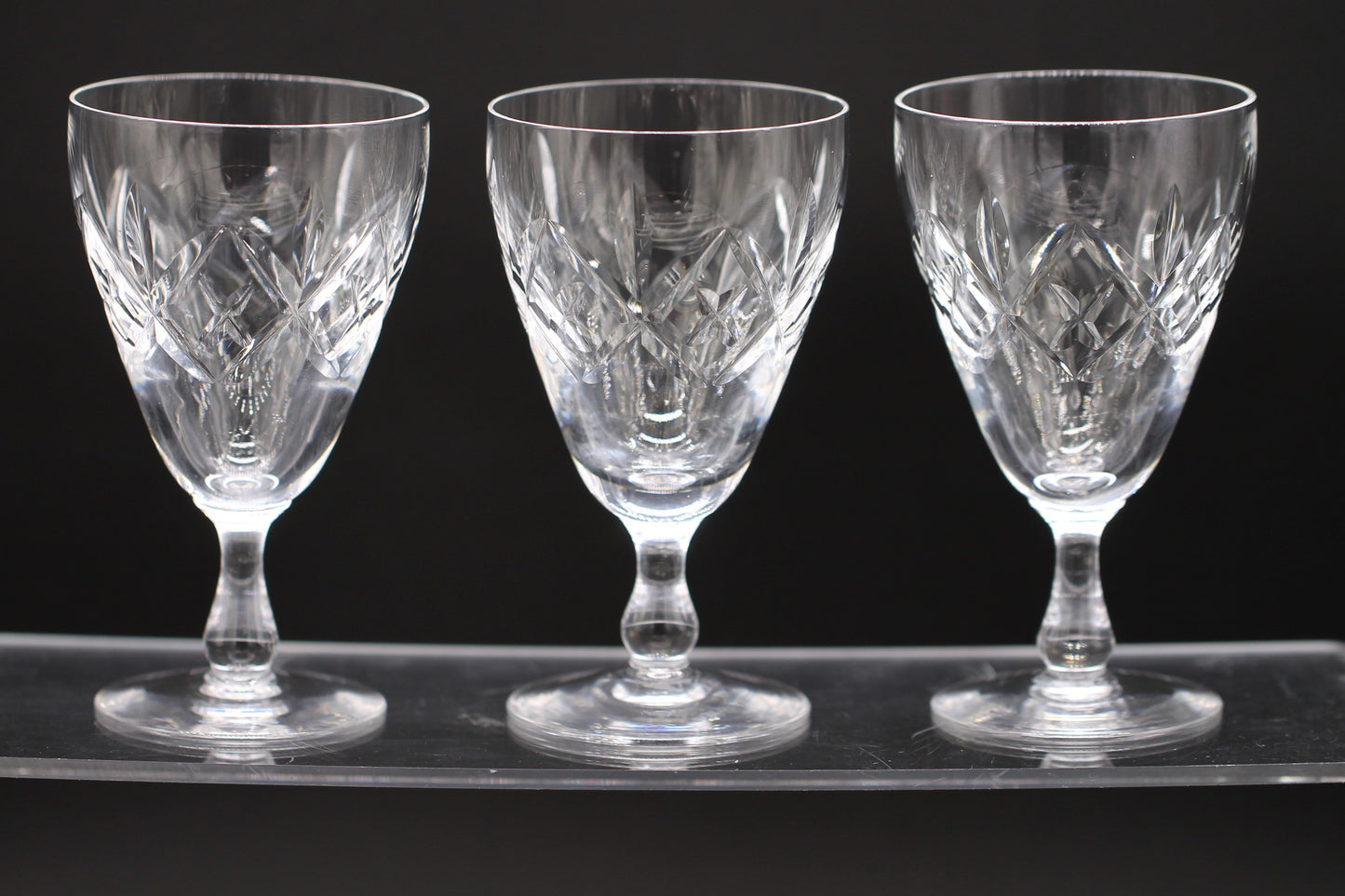 Set of Three Vintage Edinburgh Crystal Wine / Sherry Glasses c1970