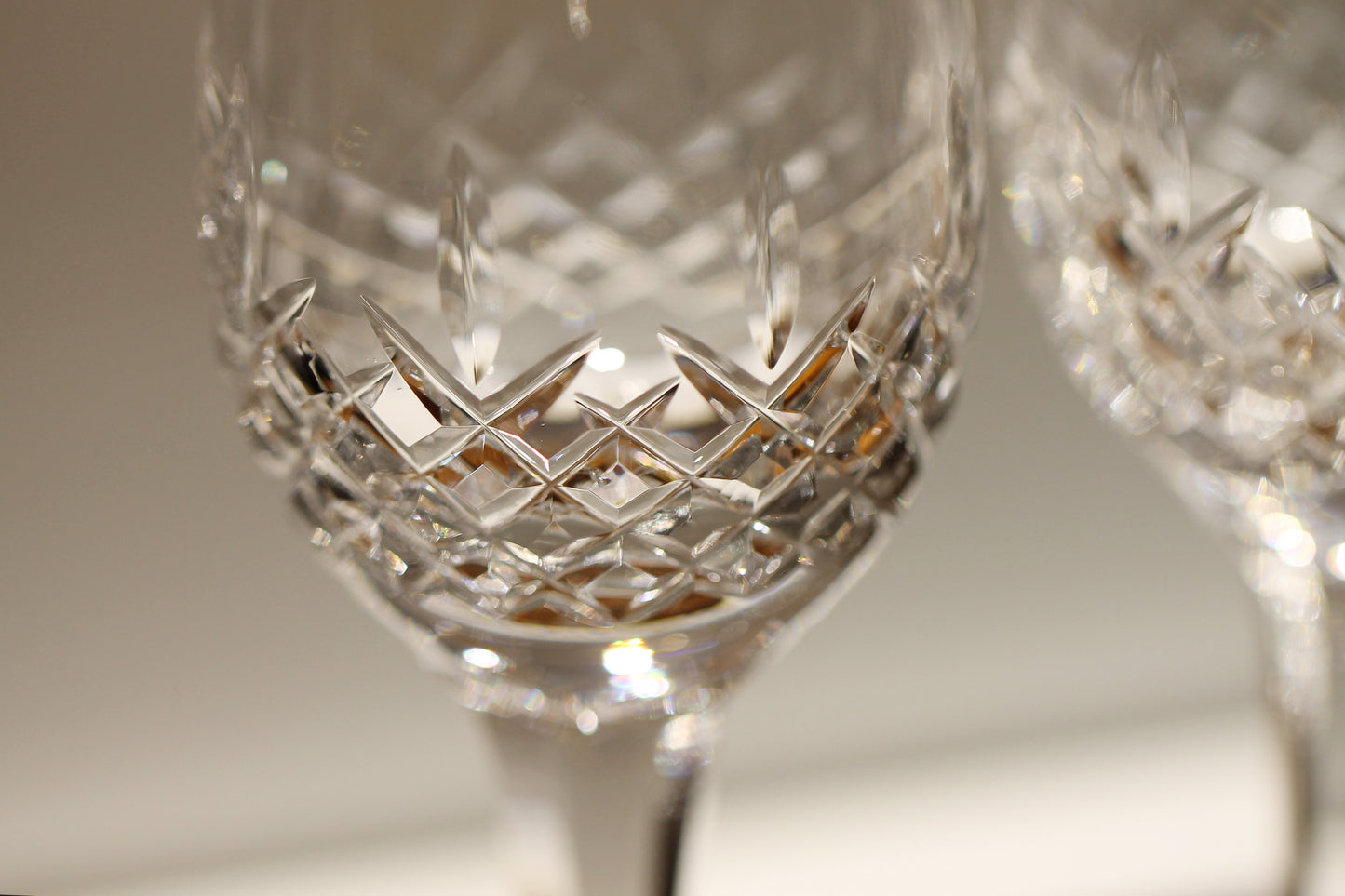 Five Vintage Cut Crystal with Cut Foot and Faceted Stemmed Wine Glasses / Water Goblet / Red Wine Glasses