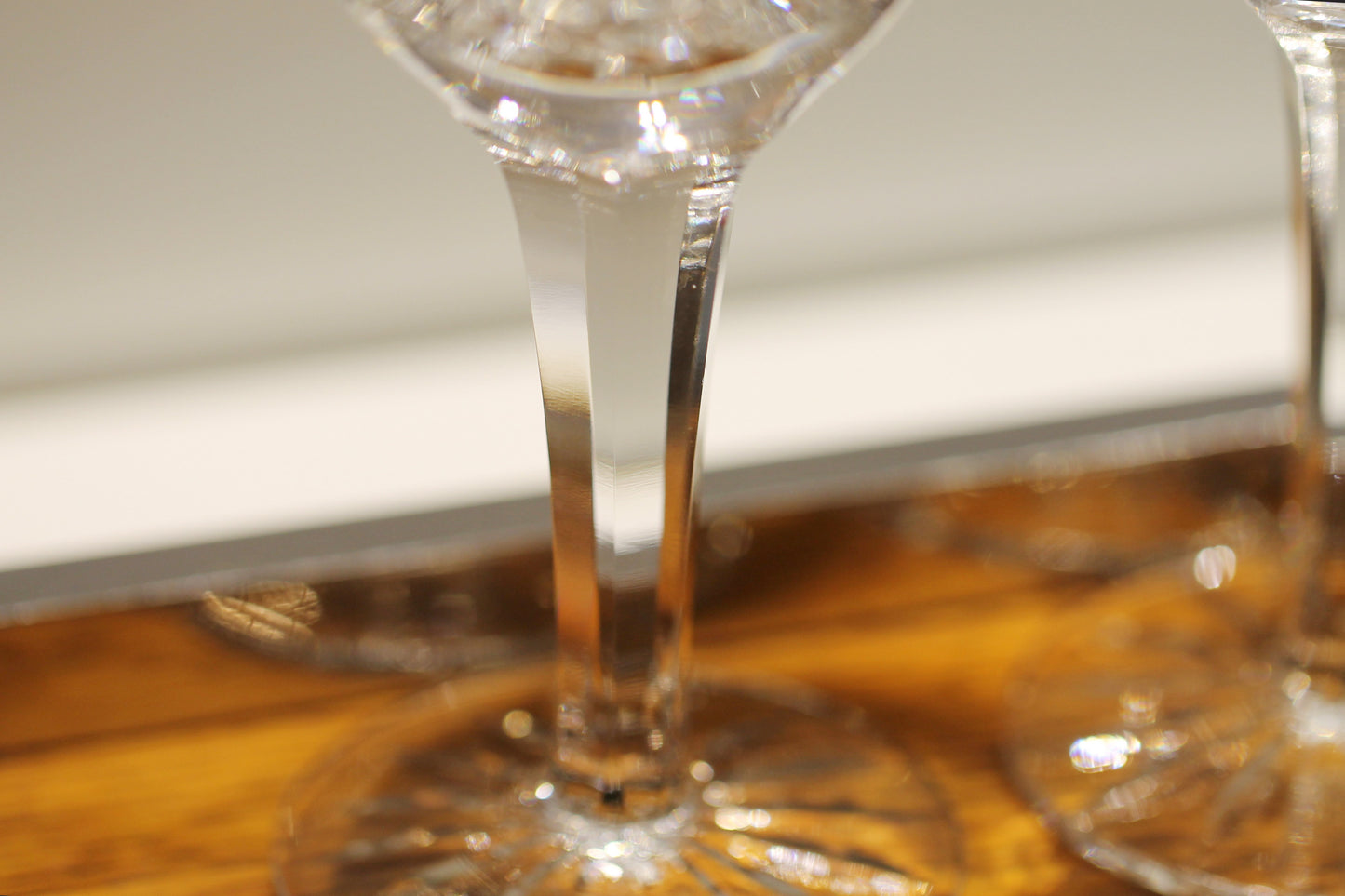 Five Vintage Cut Crystal with Cut Foot and Faceted Stemmed Wine Glasses / Water Goblet / Red Wine Glasses