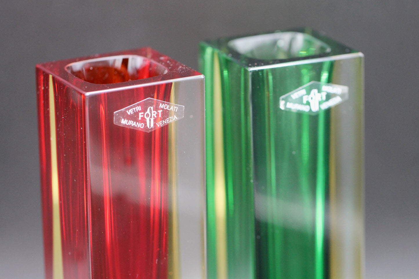 Pair of Mid-century Modern Murano Glass Sommerso Vase attributed to Flavio Poli, 1970s