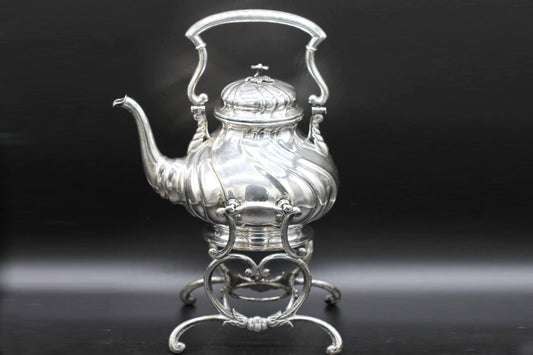 Large Early Victorian Silver Plated Tea Kettle on Stand c1850