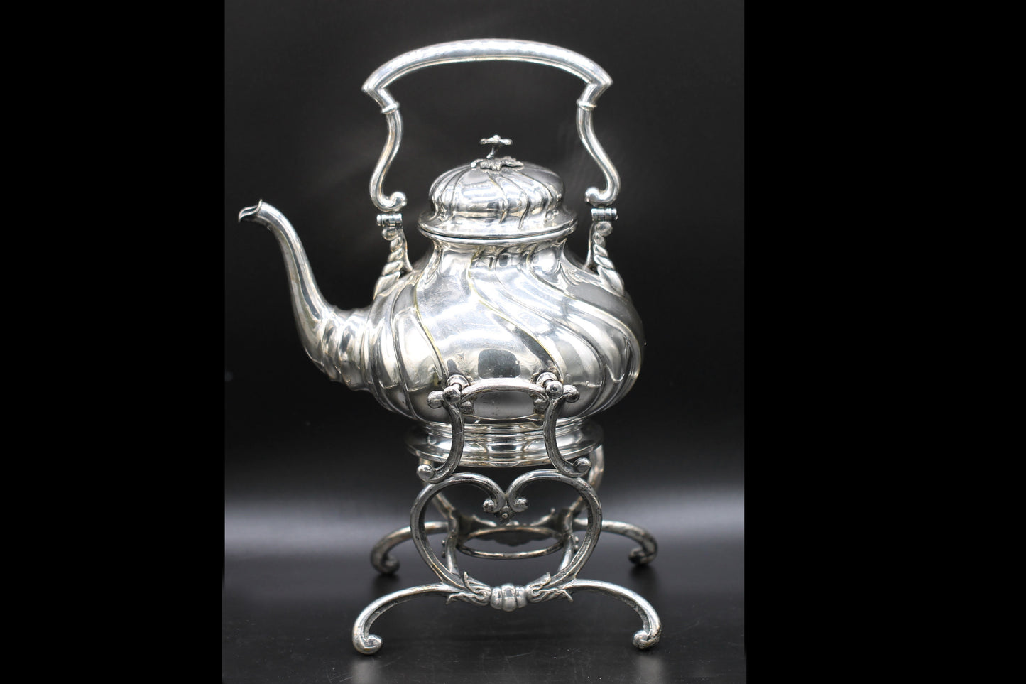 Large Early Victorian Silver Plated Tea Kettle on Stand c1850