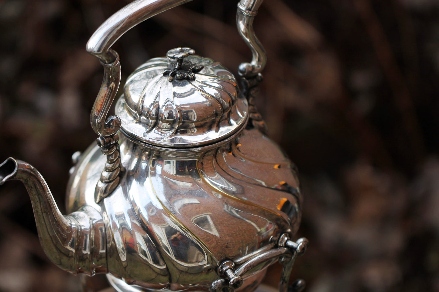 Large Early Victorian Silver Plated Tea Kettle on Stand c1850