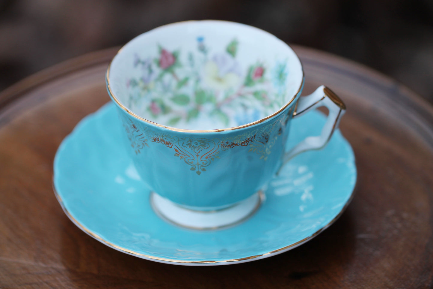 Vintage Tea Cup and Saucer - Aynsley Bone China Pansies and Blue / Gold details