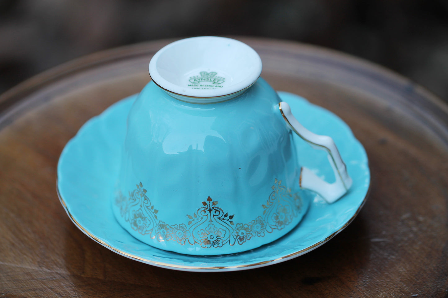 Vintage Tea Cup and Saucer - Aynsley Bone China Pansies and Blue / Gold details