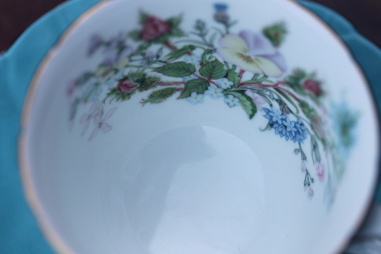 Vintage Tea Cup and Saucer - Aynsley Bone China Pansies and Blue / Gold details