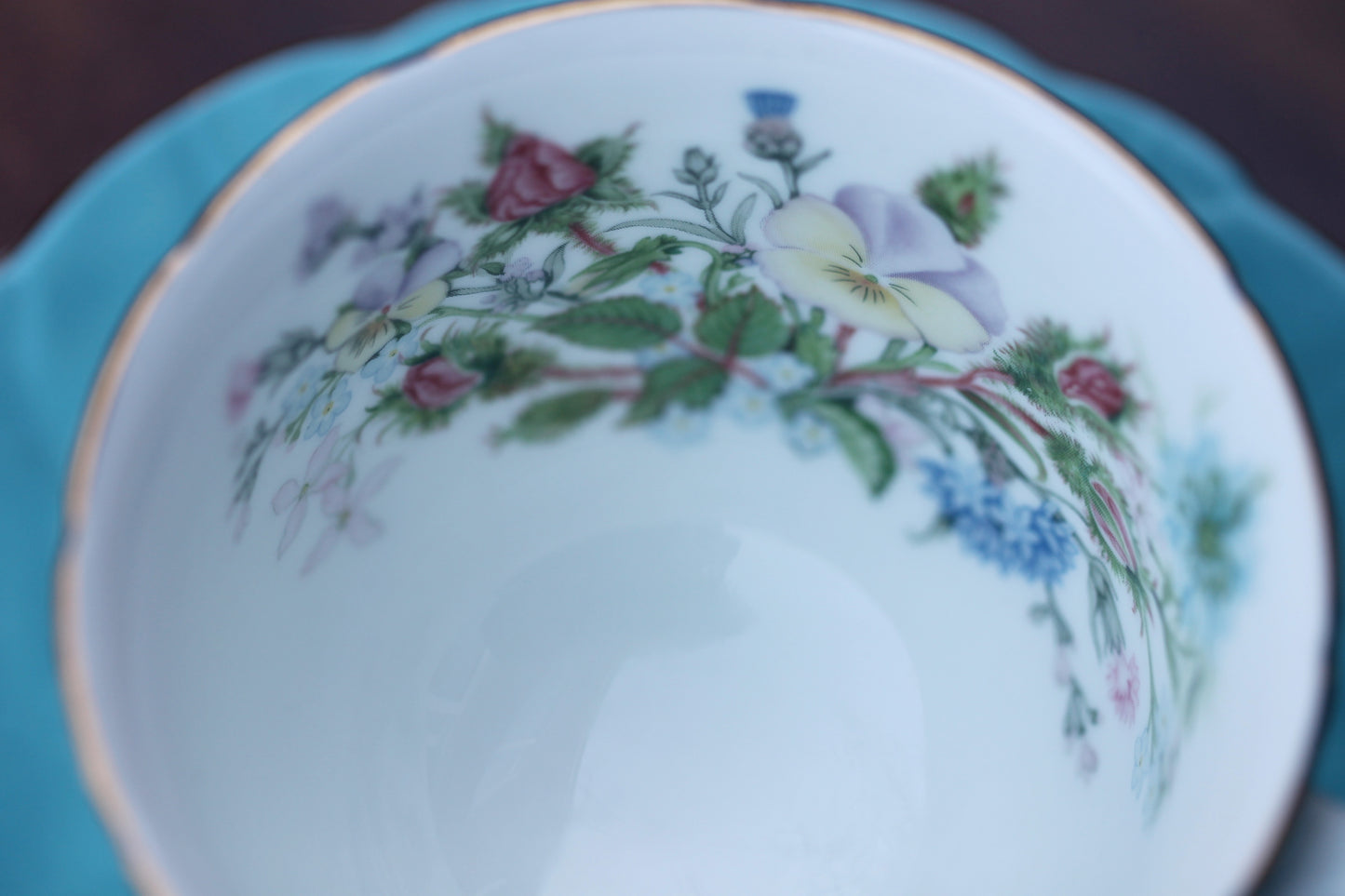 Vintage Tea Cup and Saucer - Aynsley Bone China Pansies and Blue / Gold details