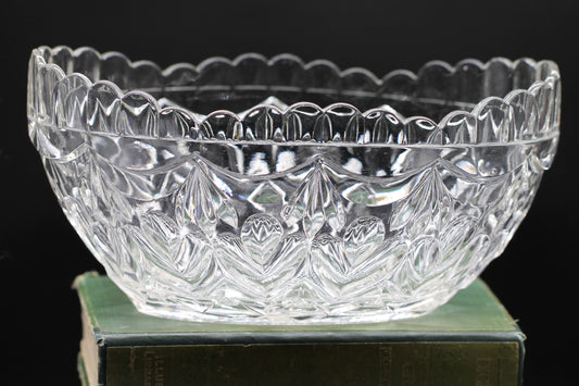 Large Vintage Pressed Glass Boat Shaped Bowl with Scalloped Edges