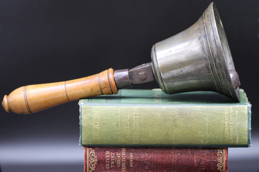 Antique Early 20th Century Hand / School / Bell with Turned Fruitwood Handle