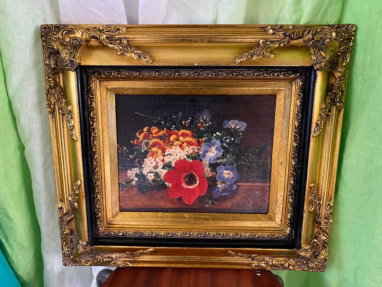 Oleograph Limited Edition Gilt Framed vintage Floral Study with Anemone