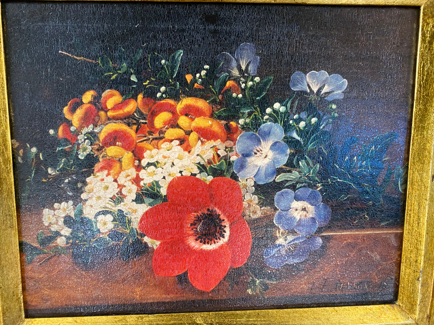 Oleograph Limited Edition Gilt Framed vintage Floral Study with Anemone