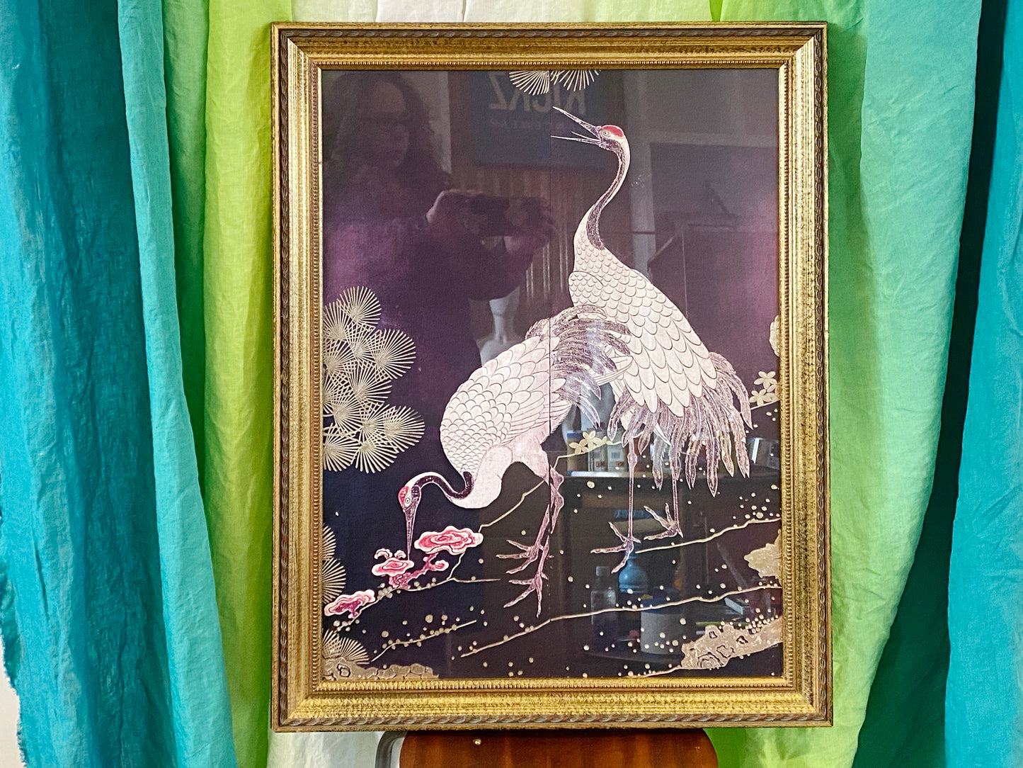 Framed Print Under Glass After Charles Clifton's Painting of Herons/Cranes