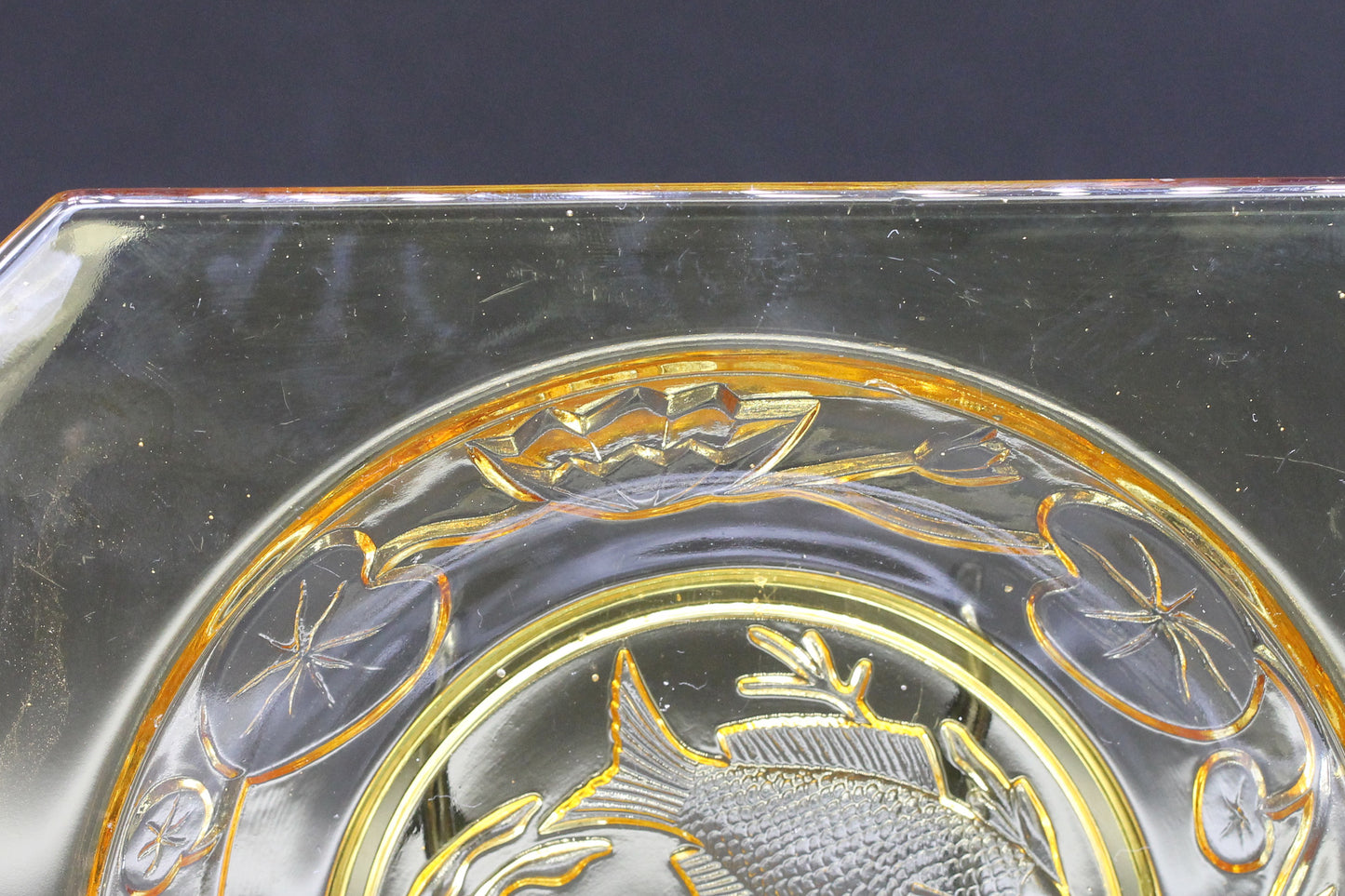 Vintage Amber Glass by Bagley and Co. Ltd Art Deco 'Fish plate' design No 3123